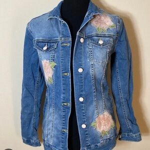 Lularoe pink embroidered rose denim